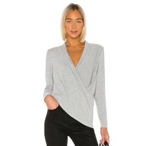 Cross Front Cozy Knit Top in Silver Heather